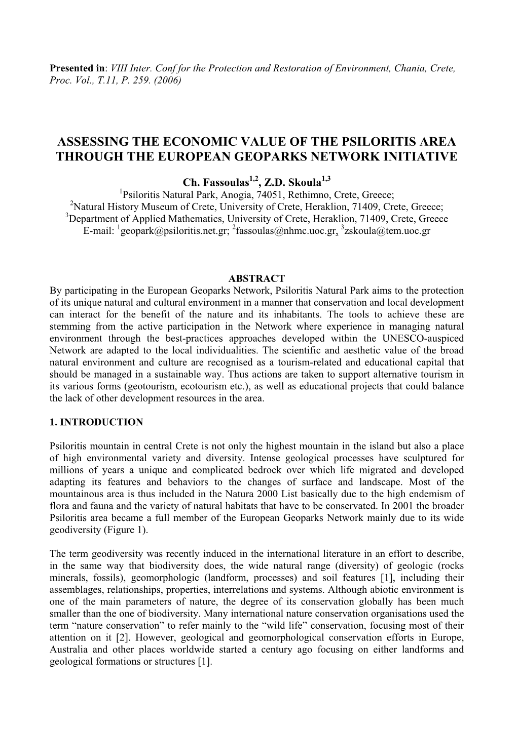 Assessing the Economic Value of the Psiloritis Area Through the European Geoparks Network Initiative
