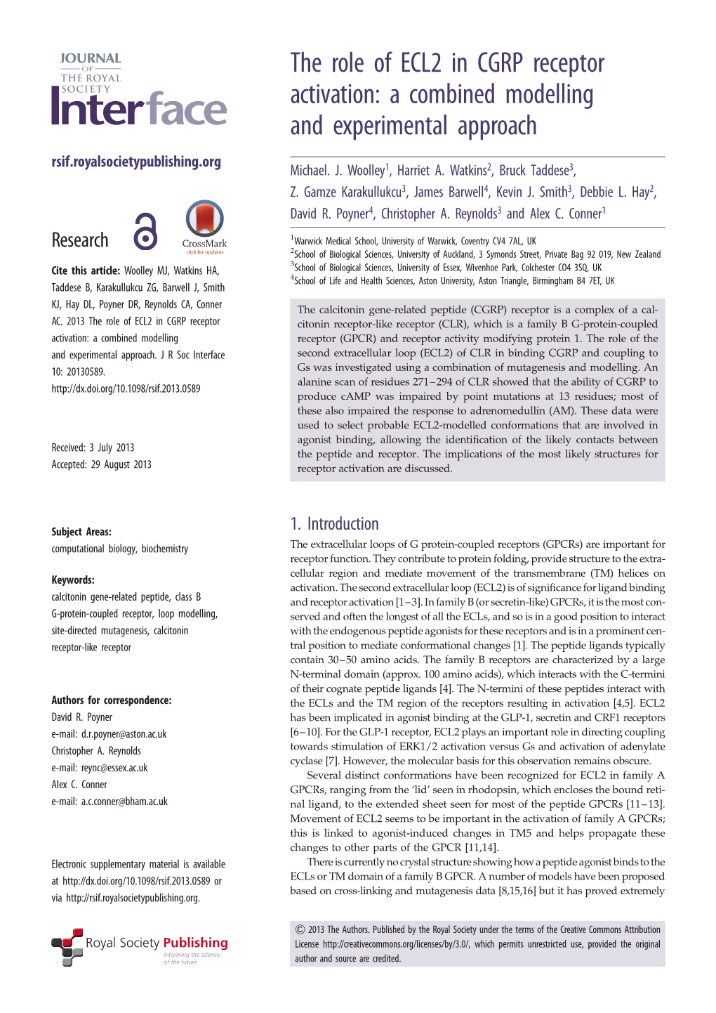 The Role of ECL2 in CGRP Receptor Activation: a Combined Modelling and Experimental Approach Rsif.Royalsocietypublishing.Org Michael