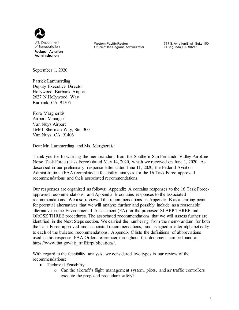FAA Response Letter 9.1.2020