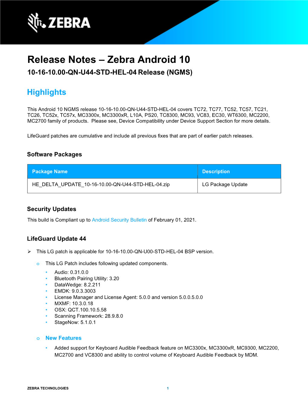 Release Notes – Zebra Android 10