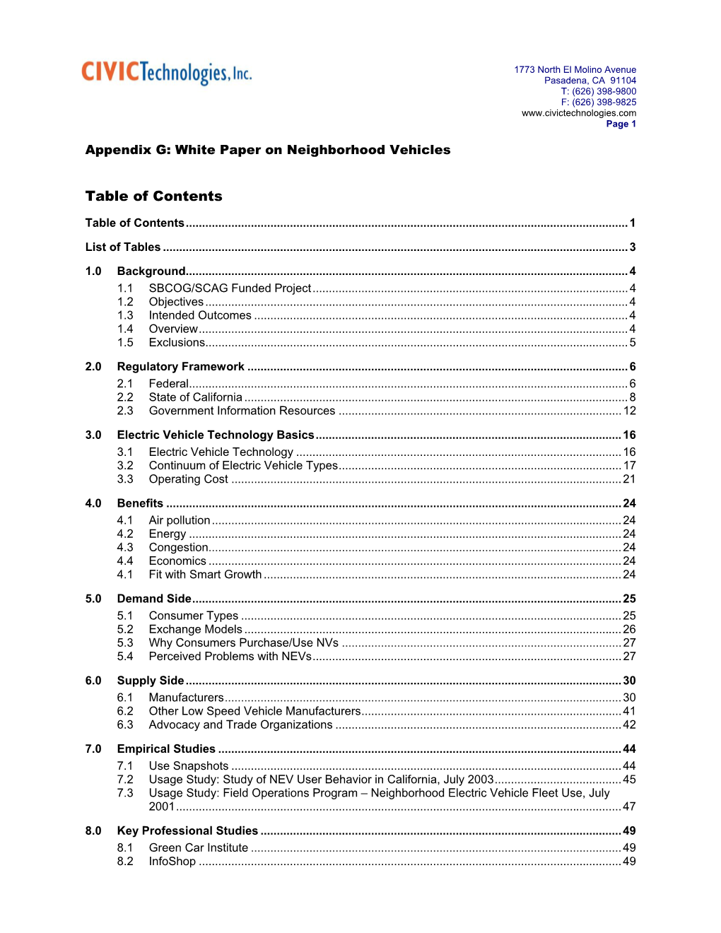 Appendix G: White Paper on Neighborhood Vehicles