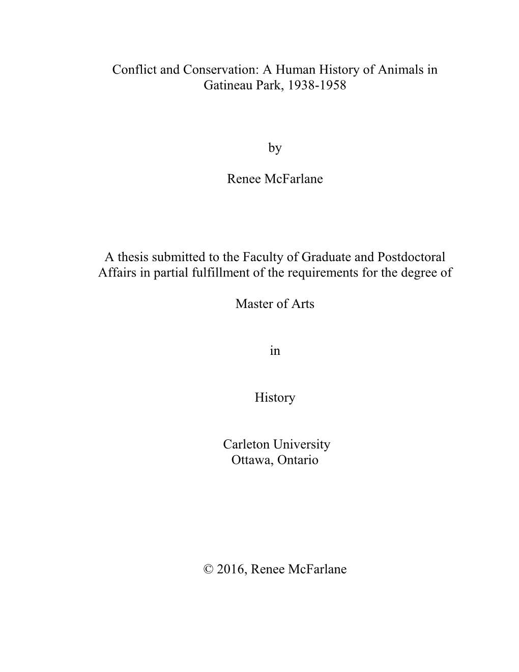 Conflict and Conservation: a Human History of Animals in Gatineau Park, 1938-1958