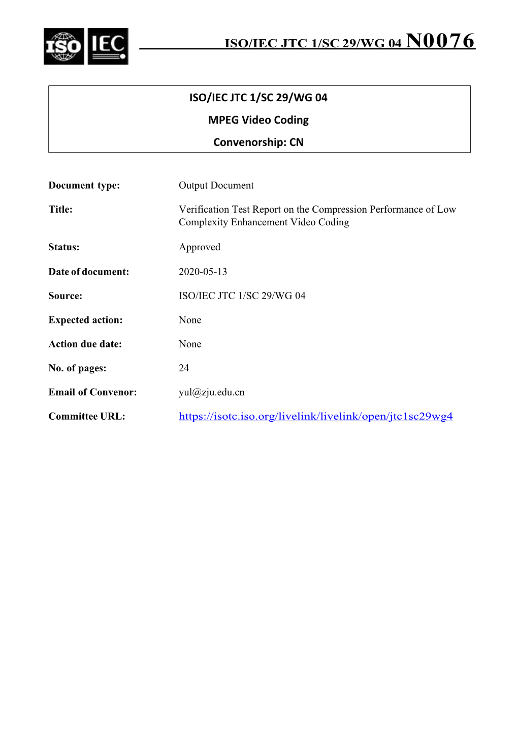 MPEG Verification Test Report on the Compression