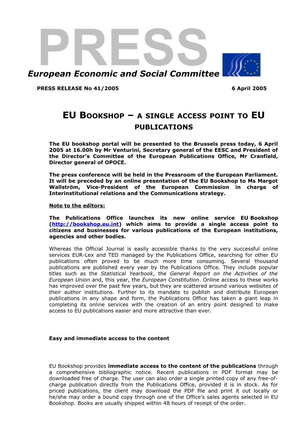 EU Bookshop a Single Access Point to EU Publications