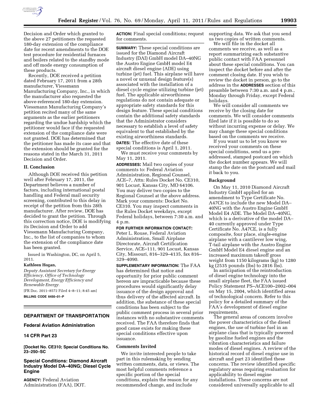 Federal Register/Vol. 76, No. 69/Monday, April 11, 2011/Rules