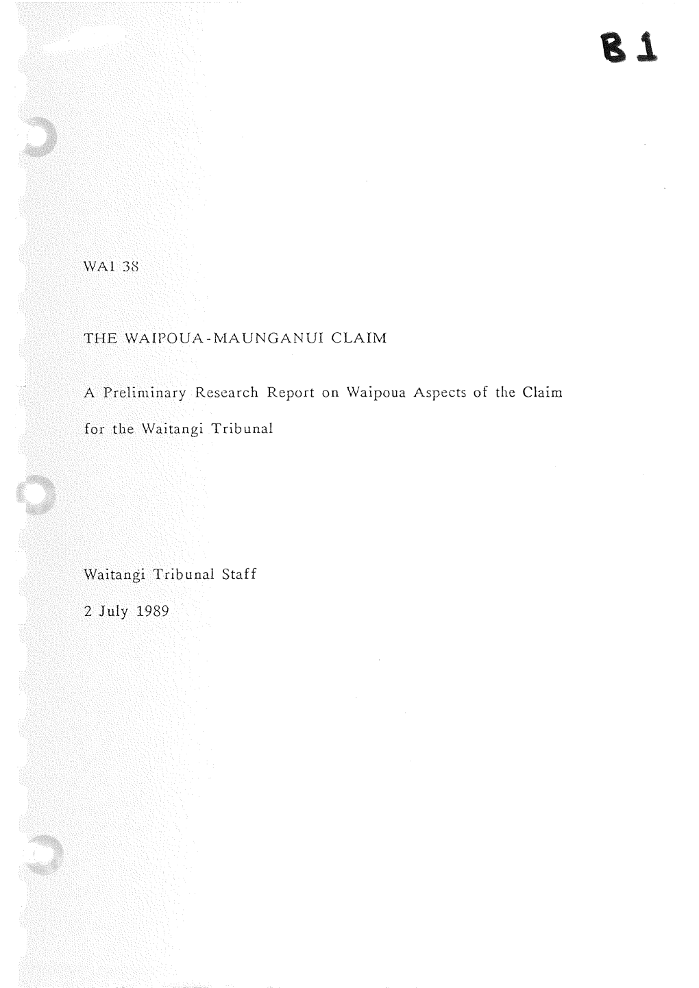 Preliminary Report on the Waipoua Aspects Of