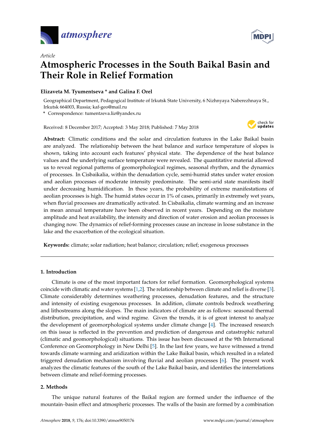 Atmospheric Processes in the South Baikal Basin and Their Role in Relief Formation