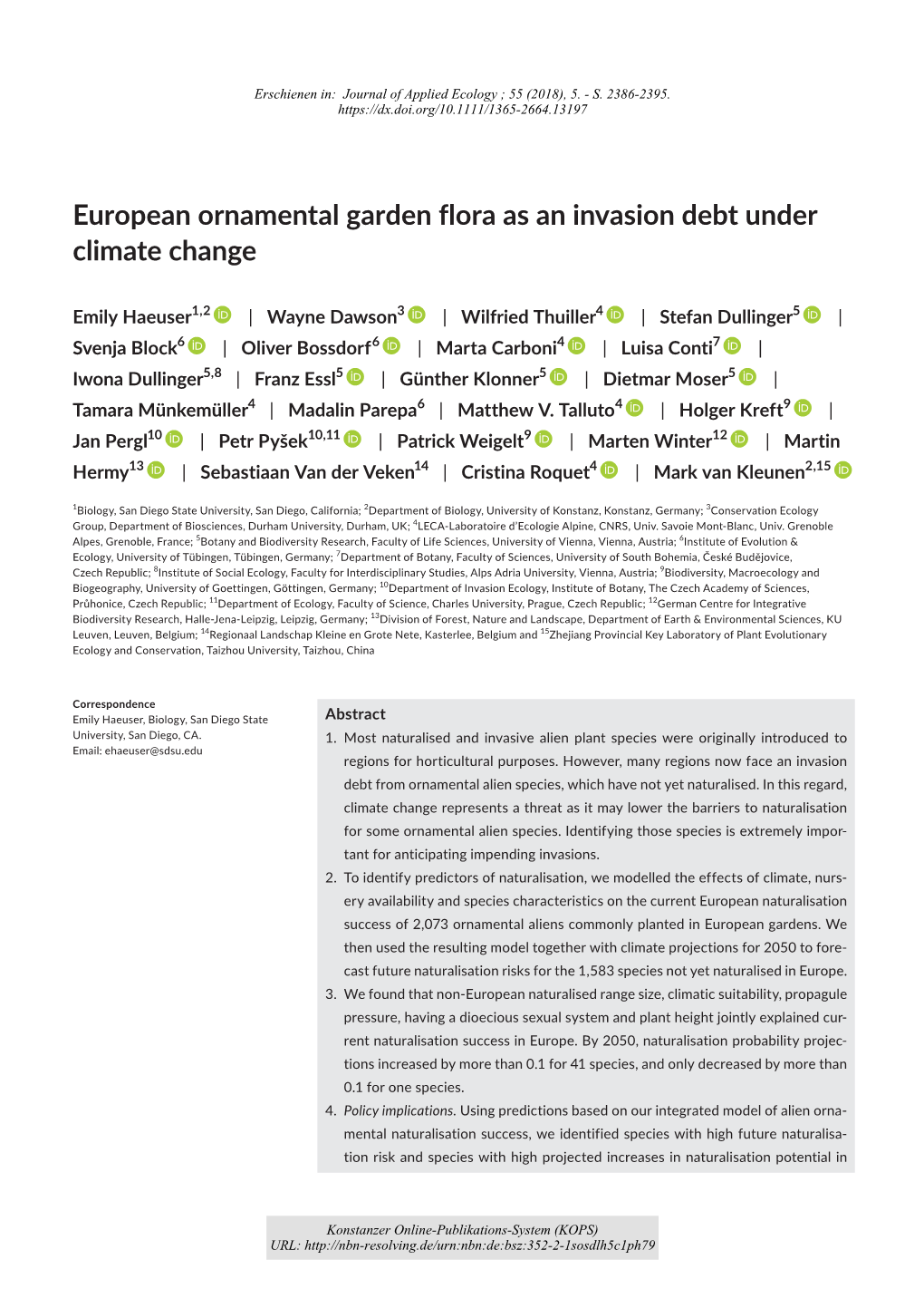 European Ornamental Garden Flora As an Invasion Debt Under Climate Change