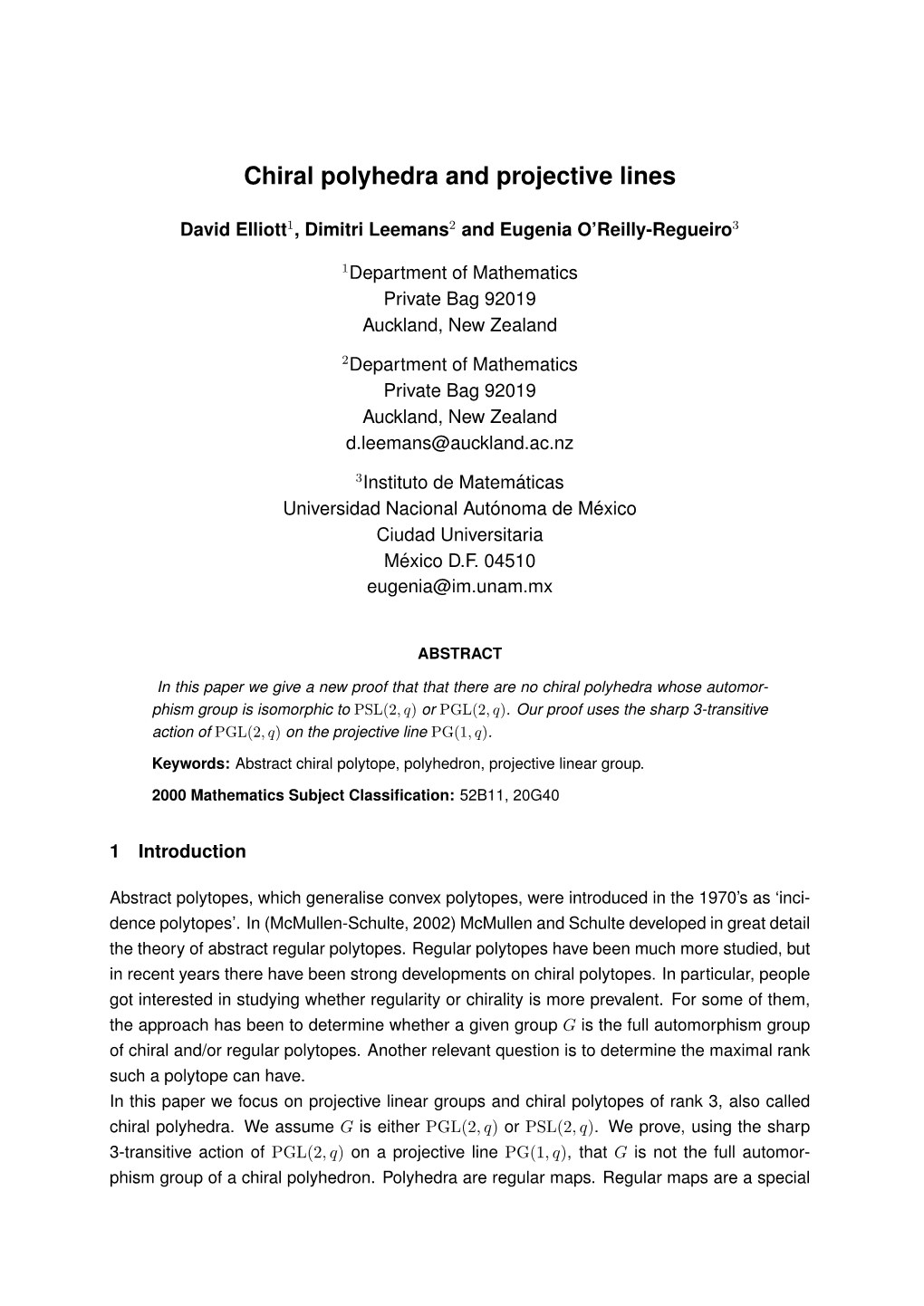 Chiral Polyhedra and Projective Lines