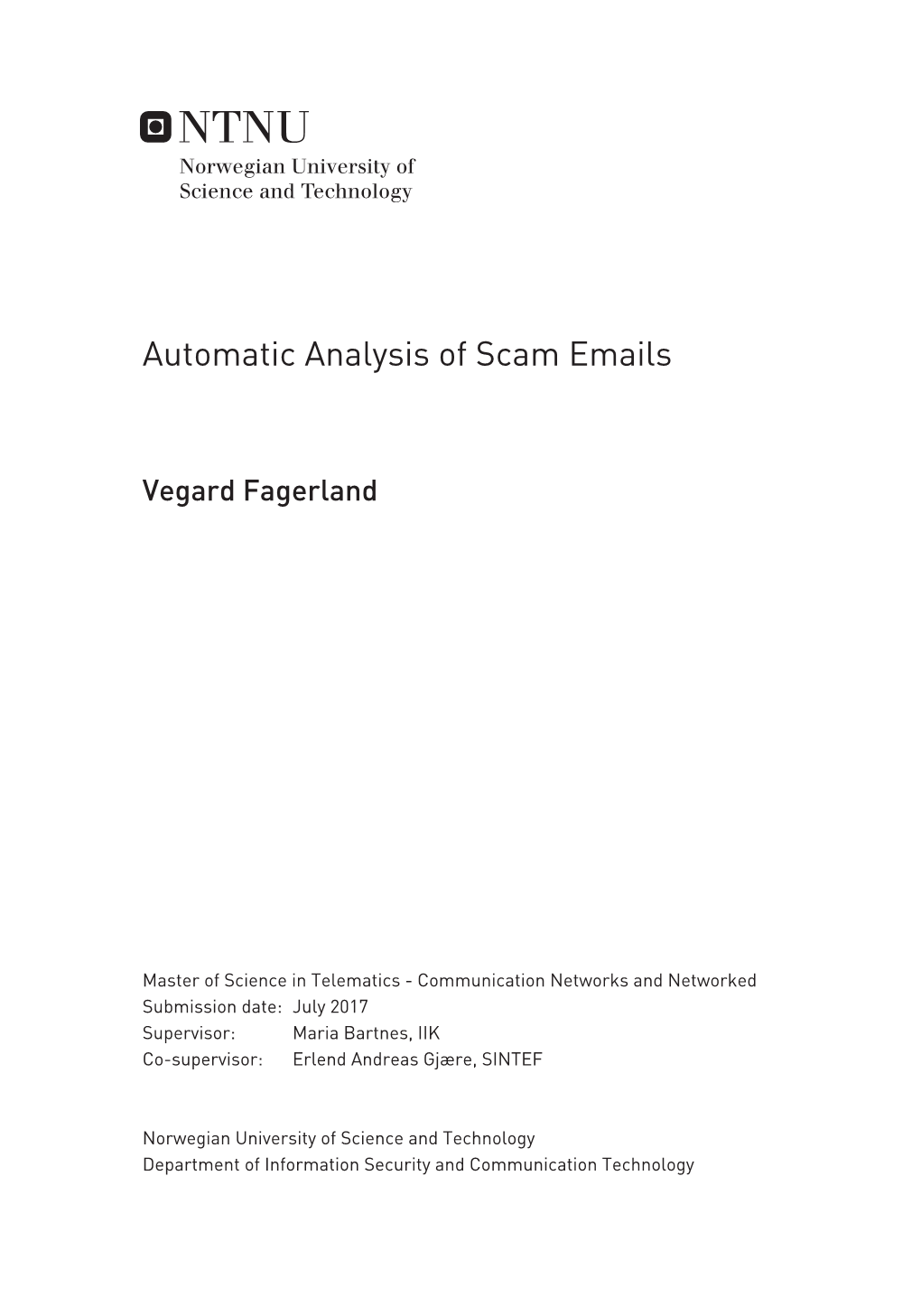 Automatic Analysis of Scam Emails