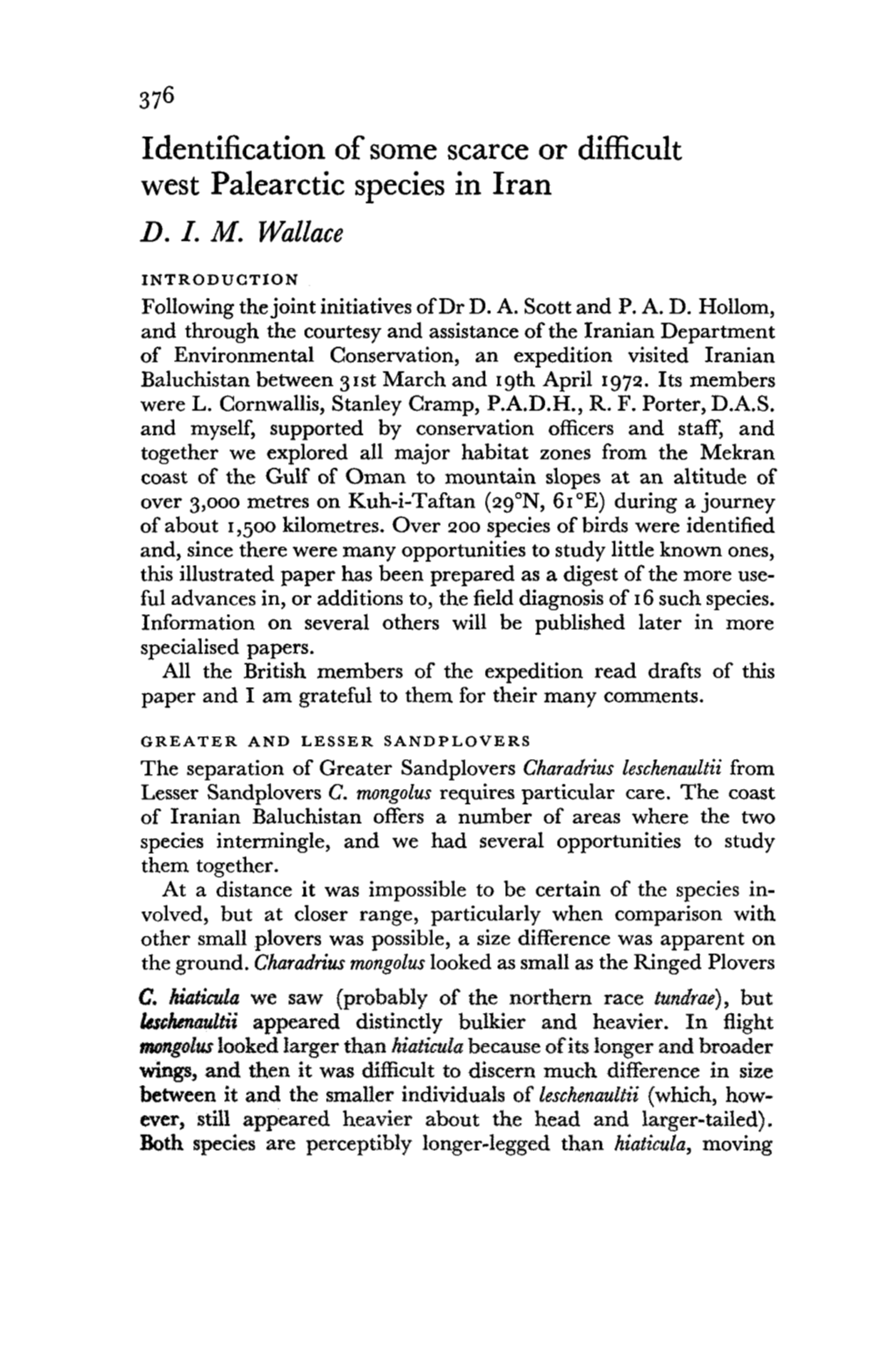 Identification of Some Scarce Or Difficult West Palearctic Species in Iran D