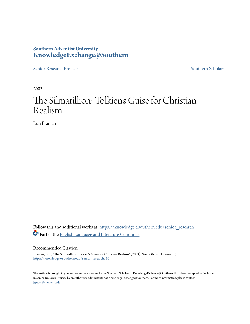 The Silmarillion: Tolk.Ien's Guise for Christian Realism