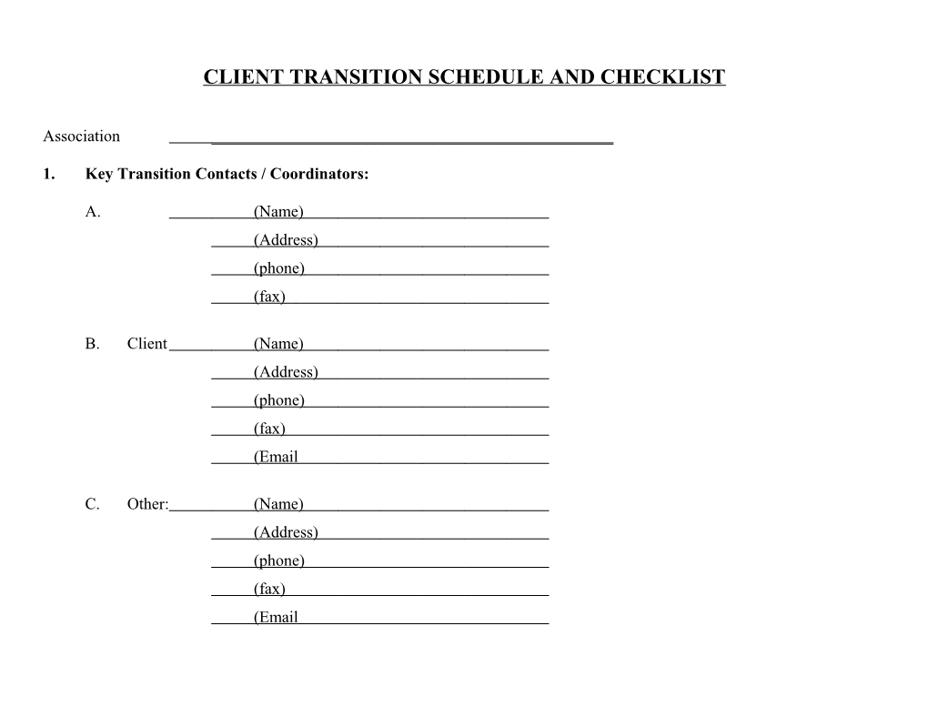 Client Transition Schedule and Checklist