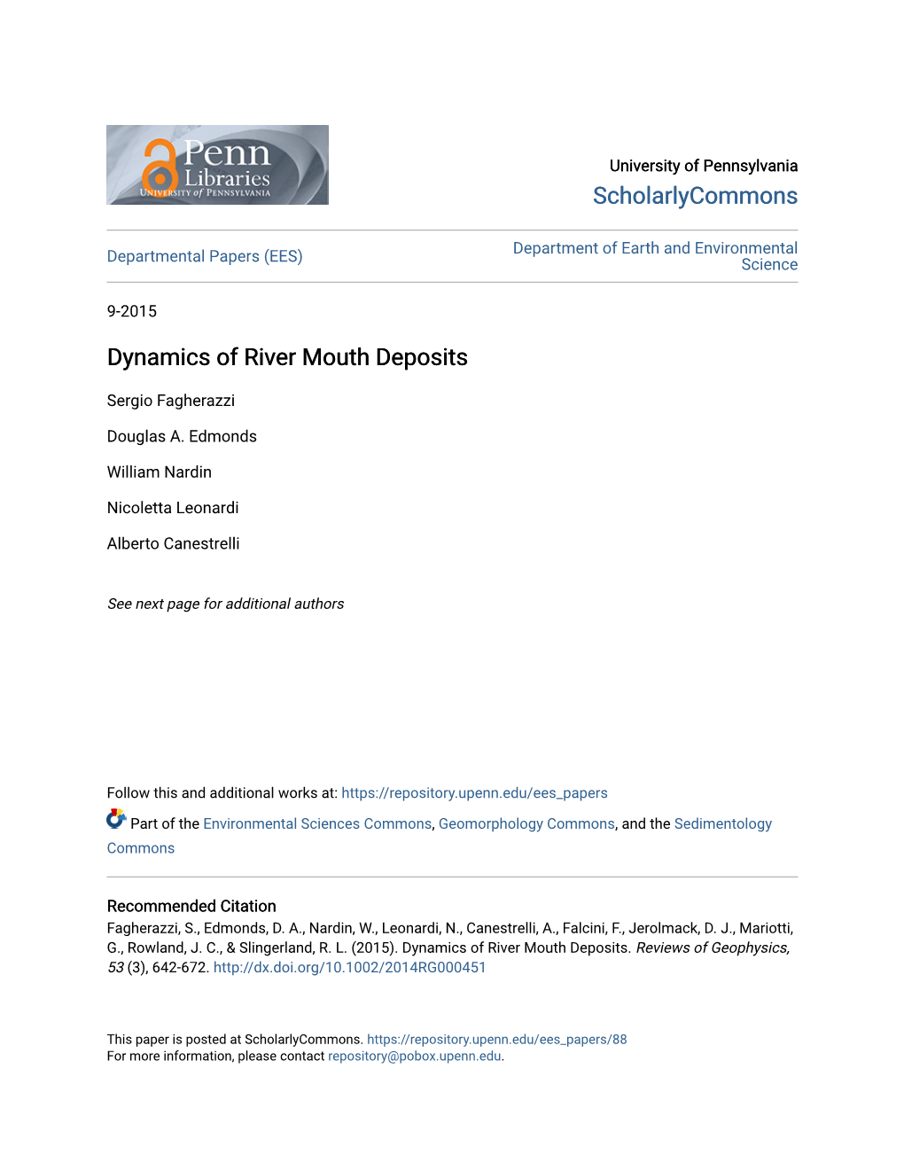 Dynamics of River Mouth Deposits