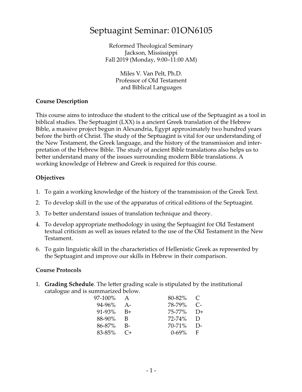 Septuagint Seminar: 01ON6105