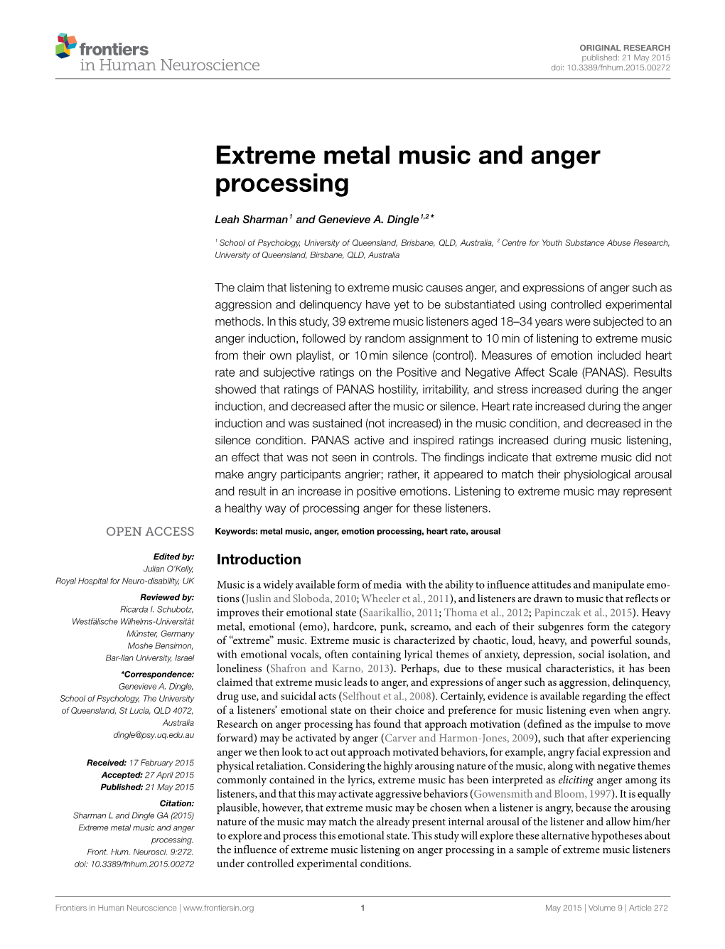 Extreme Metal Music and Anger Processing