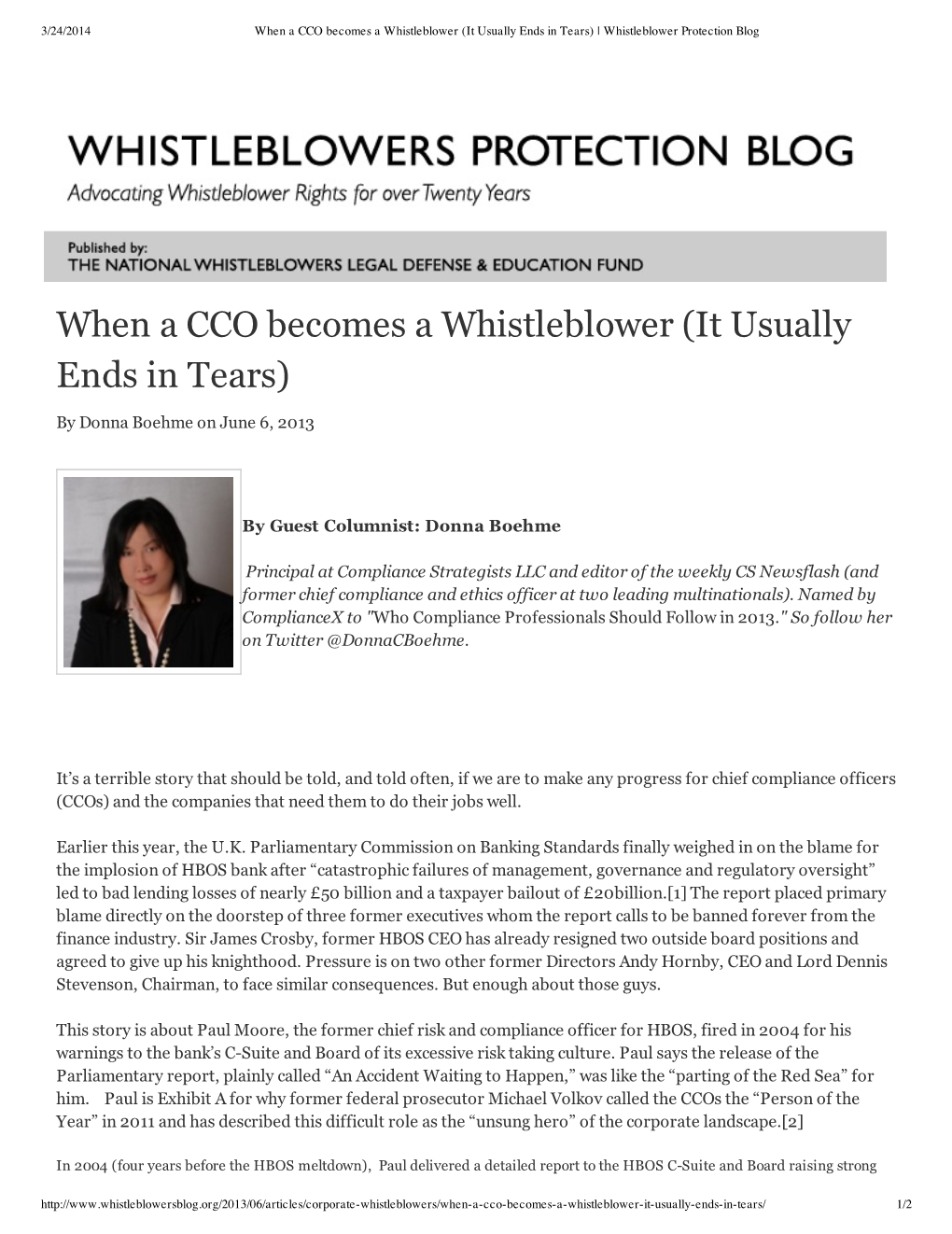 When a CCO Becomes a Whistleblower (It Usually Ends in Tears) | Whistleblower Protection Blog