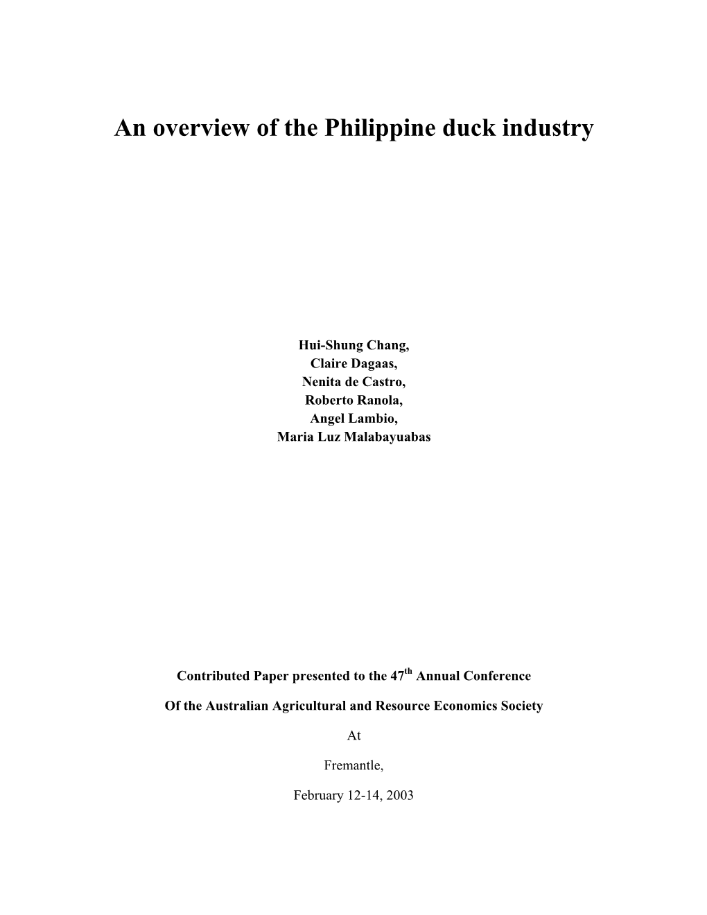 An Overview of the Philippine Duck Industry