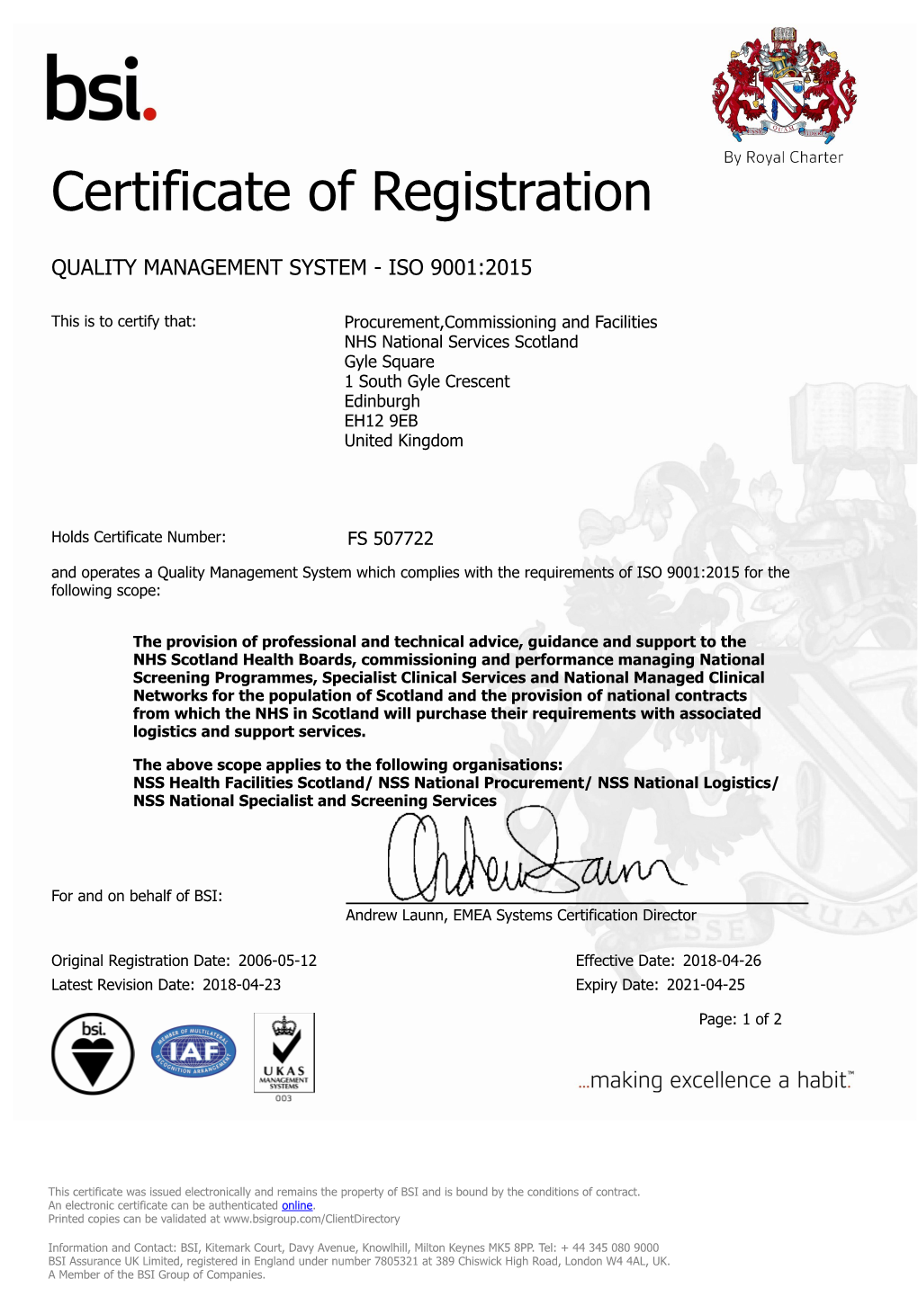 Procurement,Commissioning and Facilities NHS National Services Scotland Gyle Square 1 South Gyle Crescent Edinburgh EH12 9EB United Kingdom