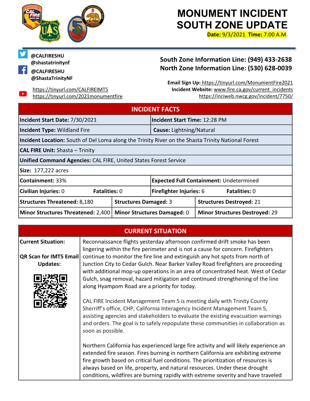 Monument Incident South Zone Update