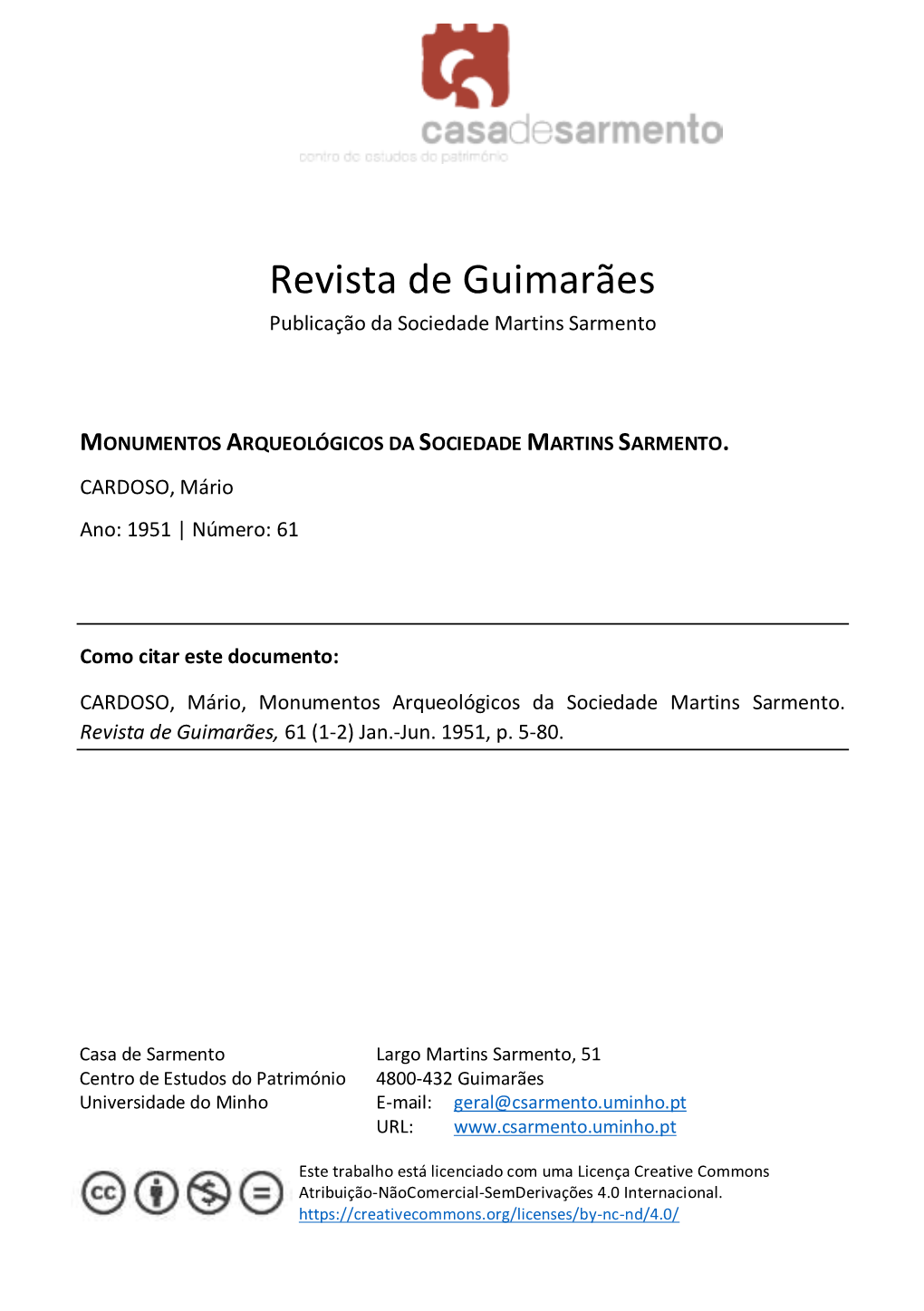 Revista De Guimarães Publicação Da Sociedade Martins Sarmento