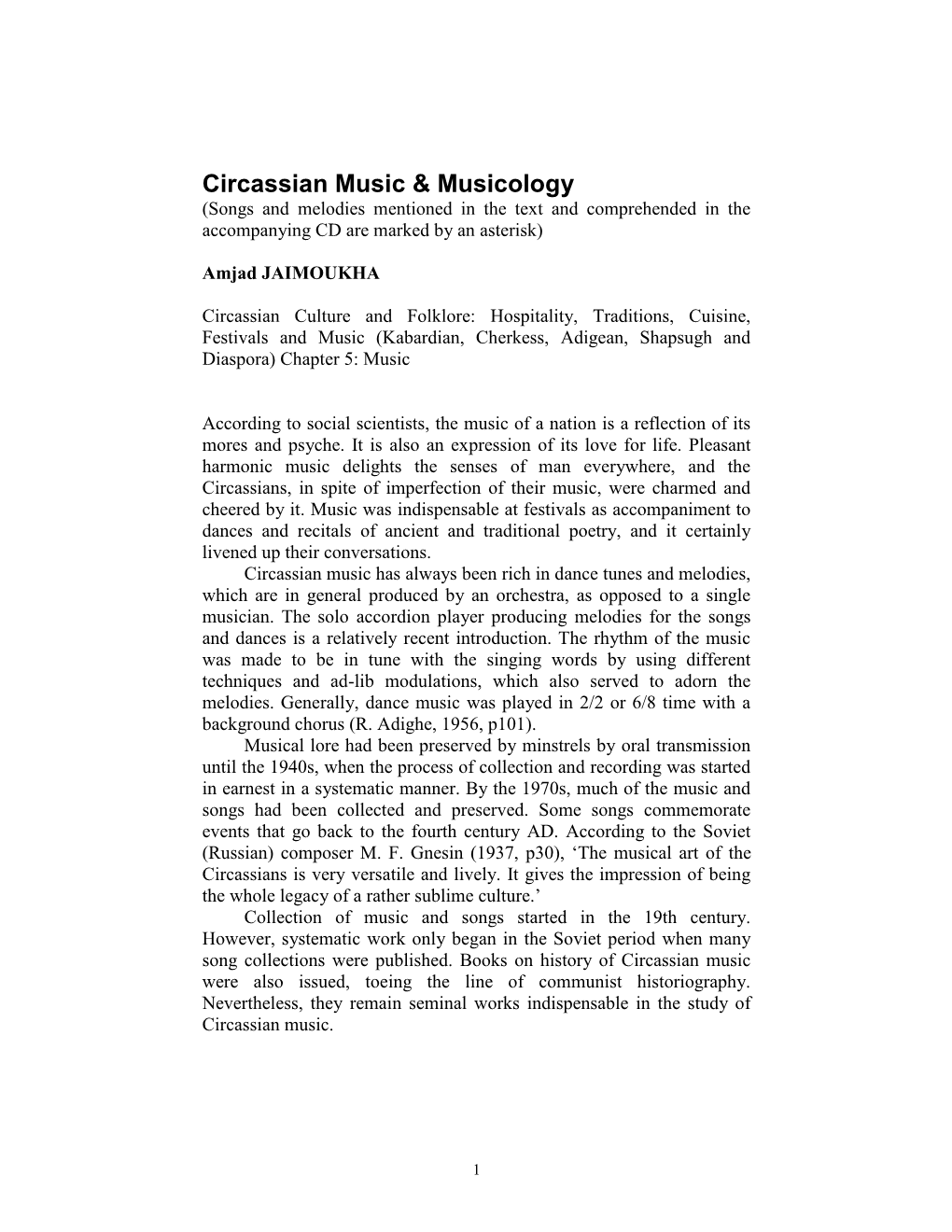 Circassian Music & Musicology