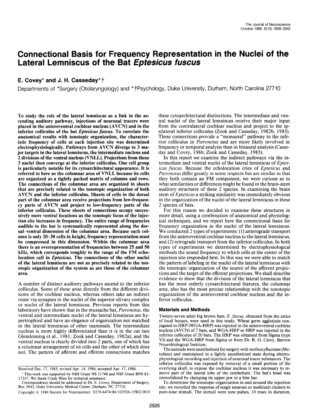 Connectional Basis for Frequency Representation in the Nuclei of the Lateral Lemniscus of the Bat Eptesicus Fuscus