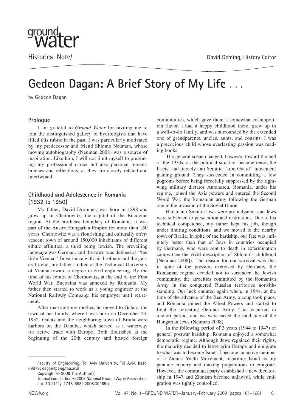 Gedeon Dagan: a Brief Story of My Life