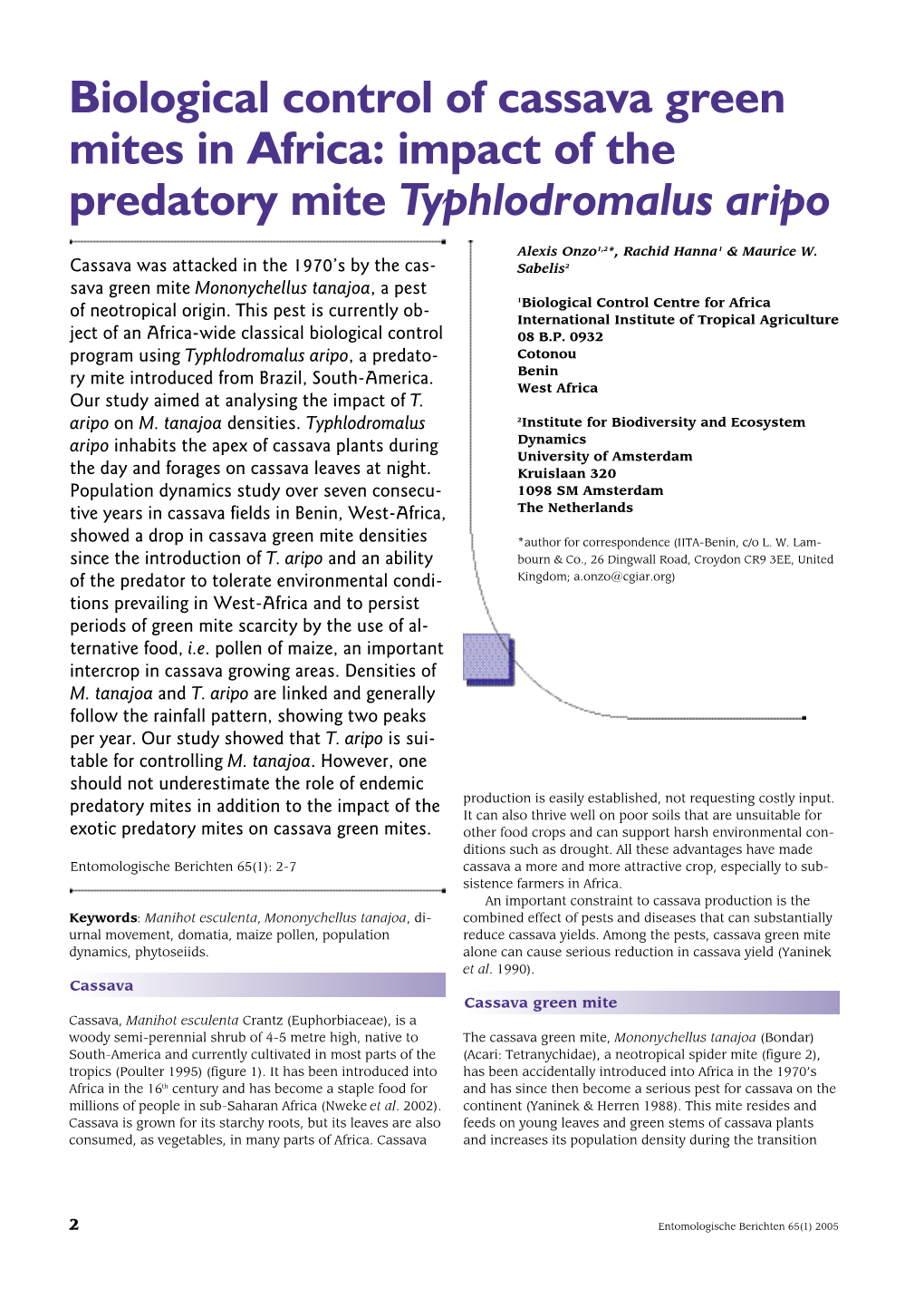 Biological Control of Cassava Green Mites in Africa: Impact of the Predatory Mite Typhlodromalus Aripo