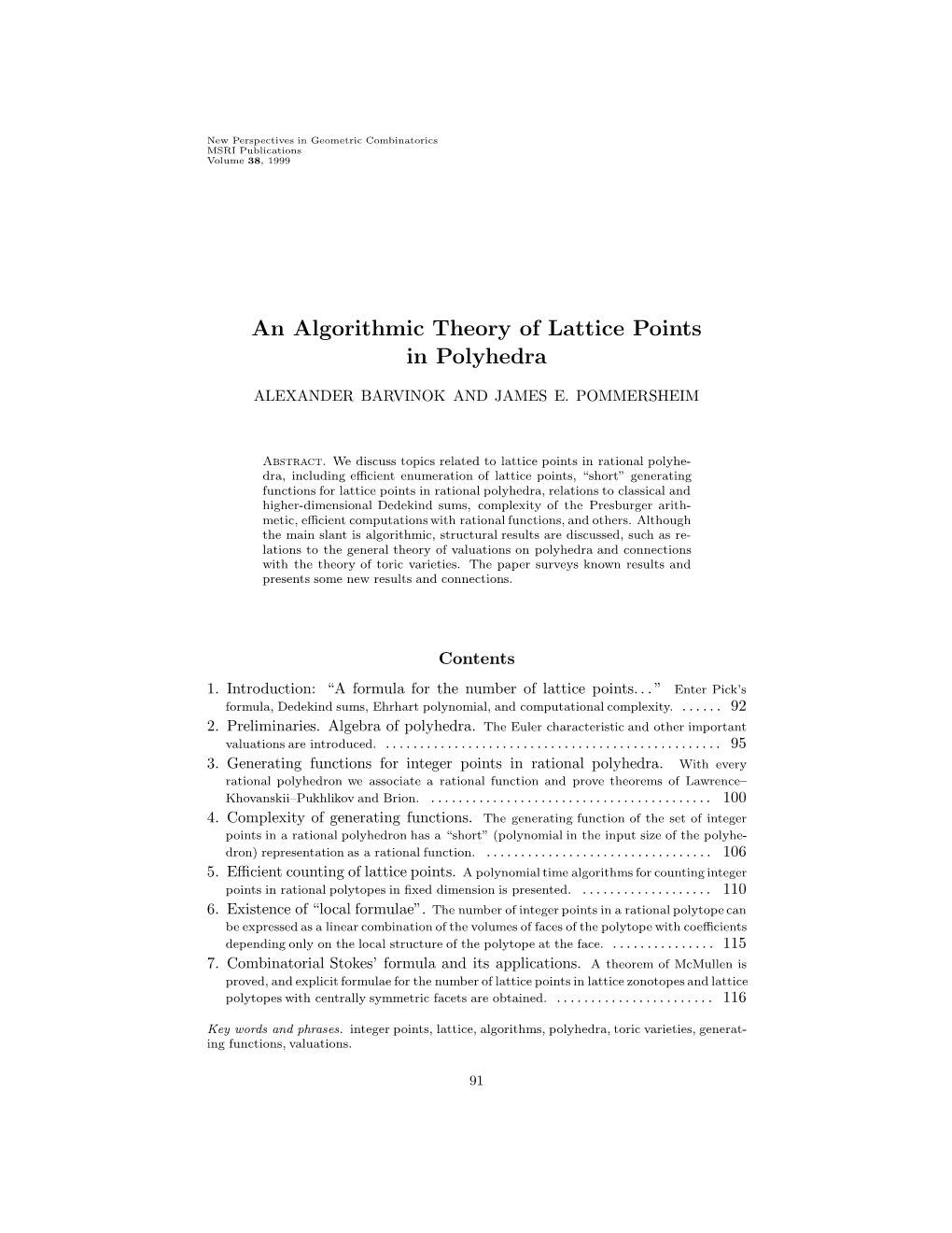 An Algorithmic Theory of Lattice Points in Polyhedra