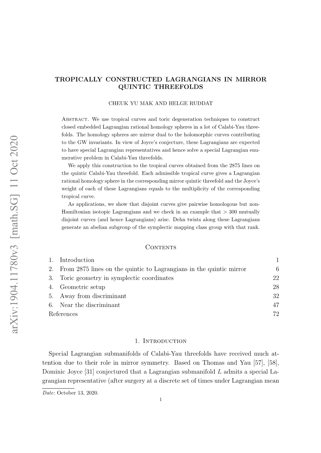 Tropically Constructed Lagrangians in Mirror Quintic Threefolds