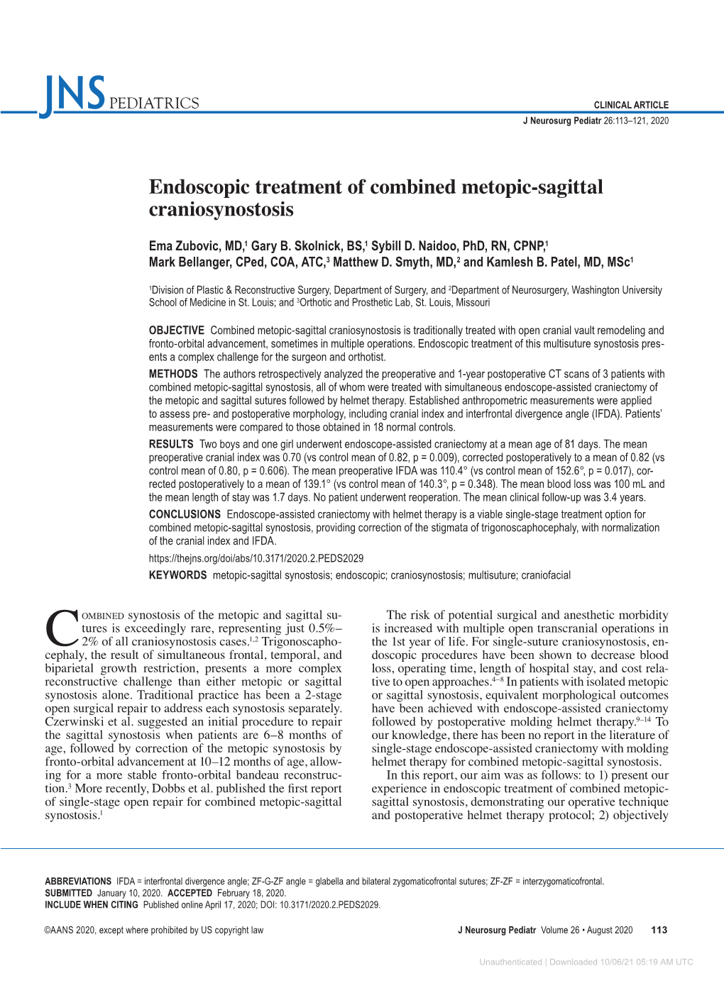 Endoscopic Treatment of Combined Metopic-Sagittal Craniosynostosis