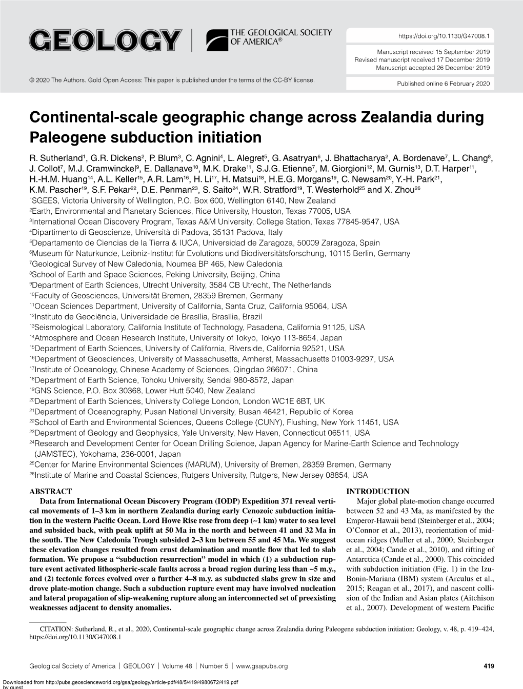 Continental-Scale Geographic Change Across Zealandia During Paleogene Subduction Initiation R