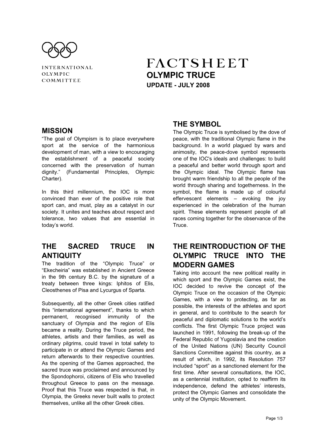 Olympic Truce Update - July 2008