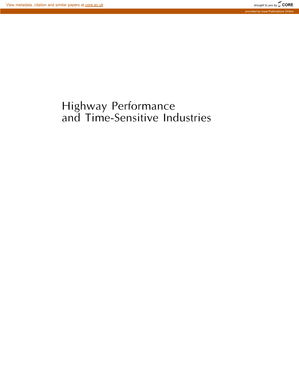 Highway Performance and Time-Sensitive Industries