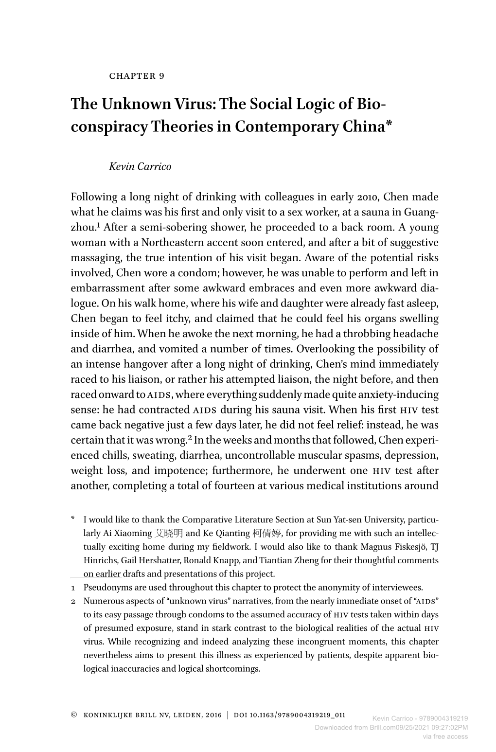 The Unknown Virus: the Social Logic of Bio- Conspiracy Theories in Contemporary China*