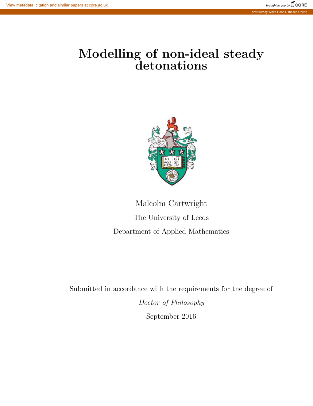 Modelling of Non-Ideal Steady Detonations