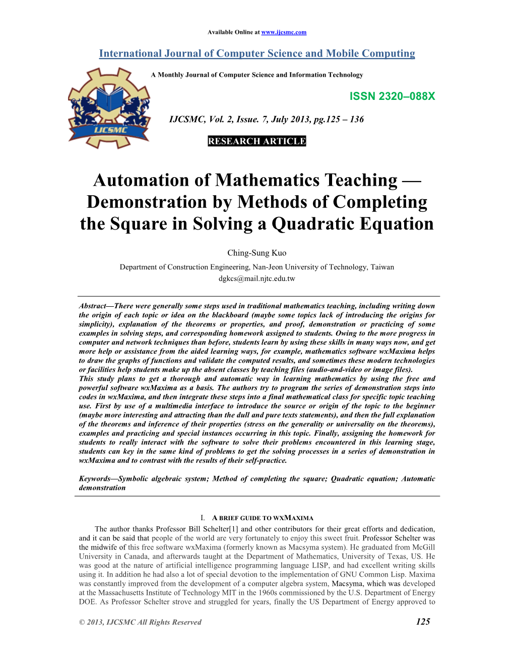 Automation of Mathematics Teaching — Demonstration by Methods of Completing the Square in Solving a Quadratic Equation