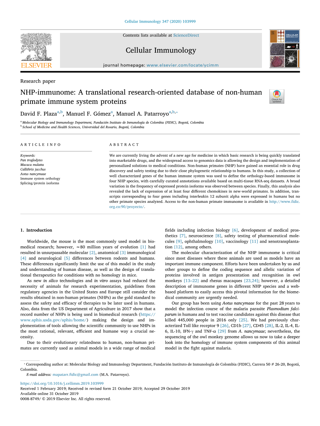 NHP-Immunome a Translational Research-Oriented Database of Non-Human Primate Immune System Proteins