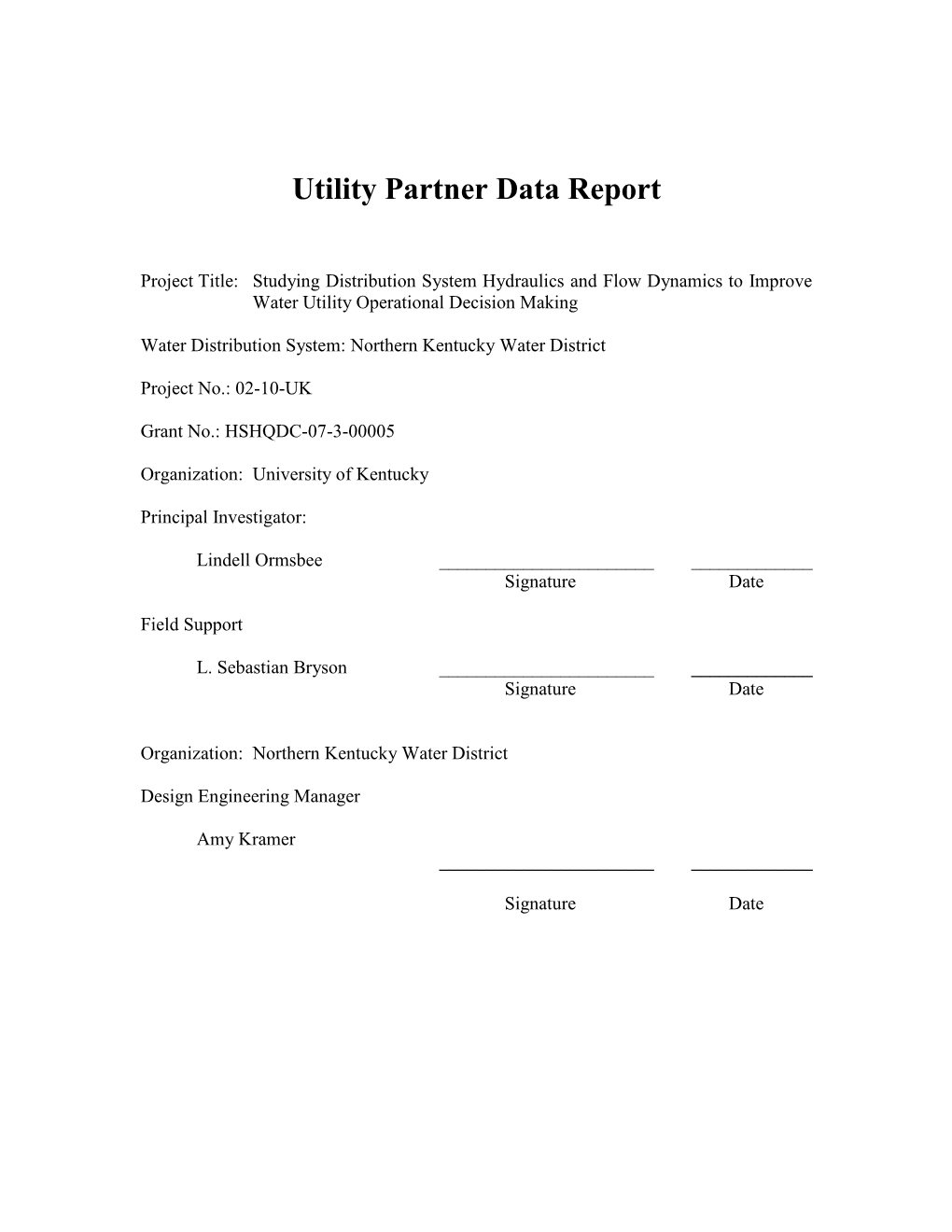 Utility Partner Data Report