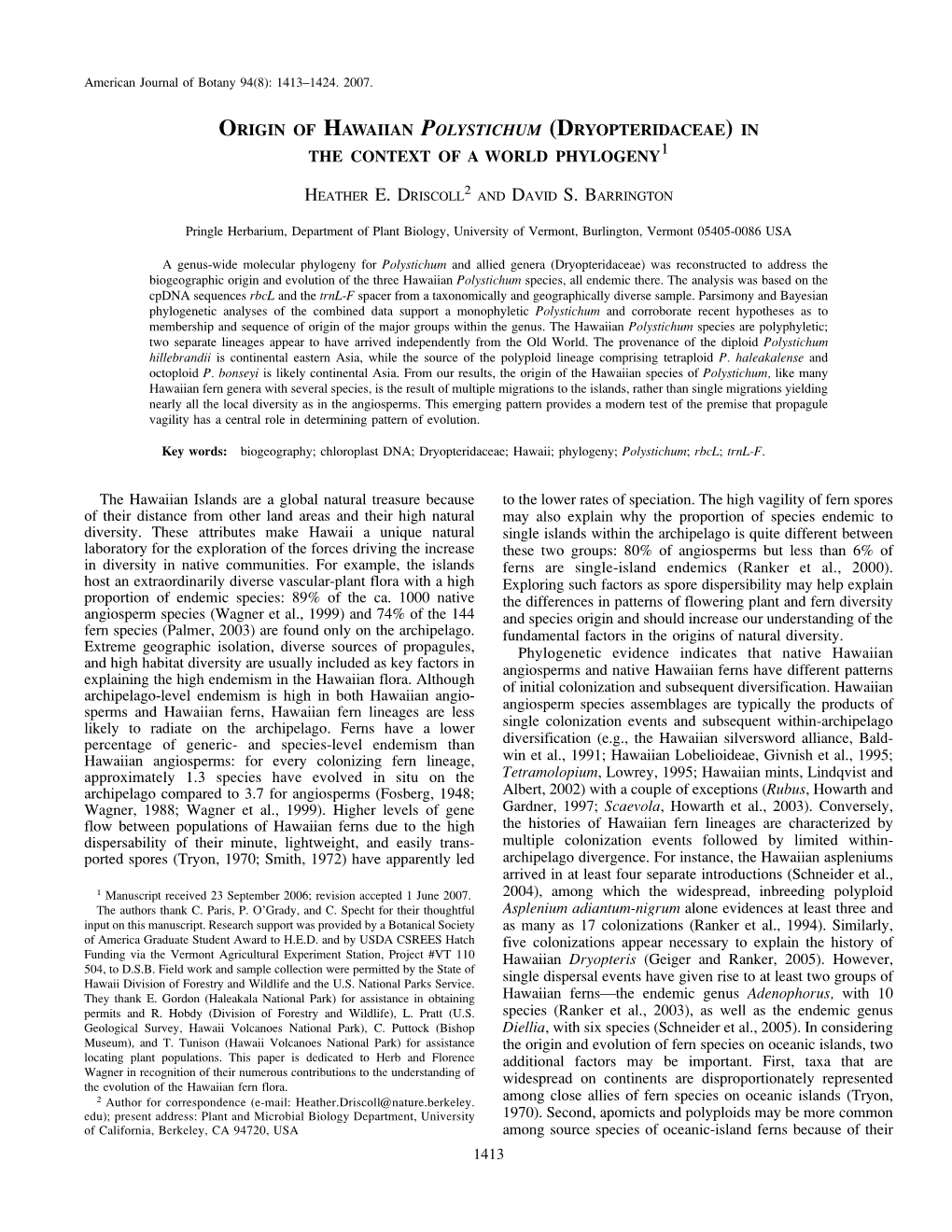 Dryopteridaceae) in the Context of a World Phylogeny1