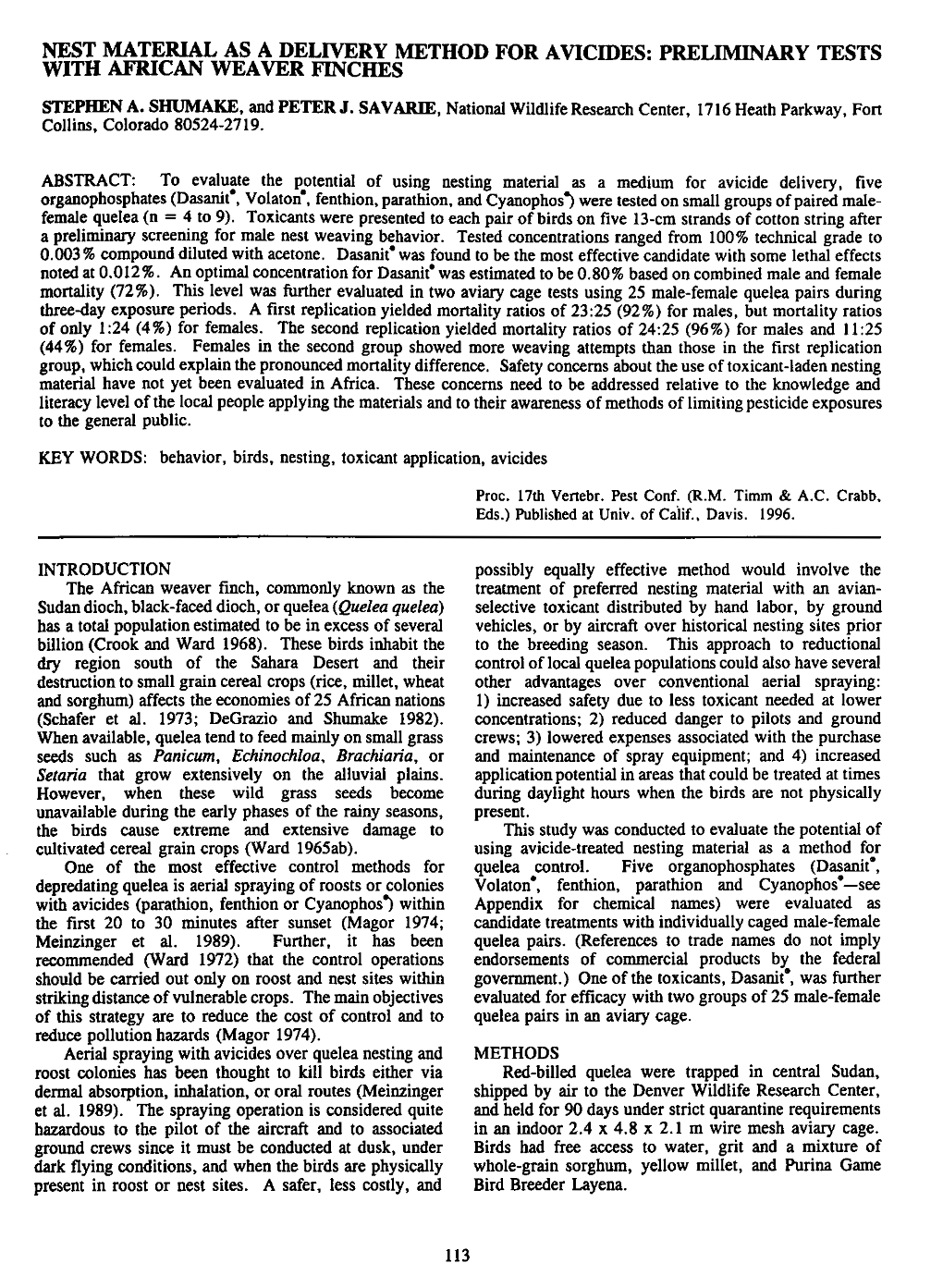 Nest Material As a Delivery Method for a Vicides