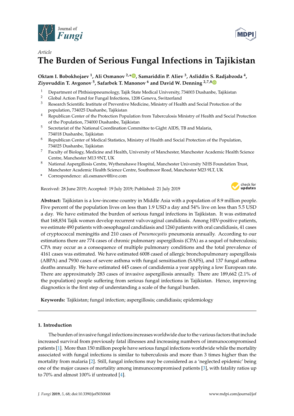 The Burden of Serious Fungal Infections in Tajikistan