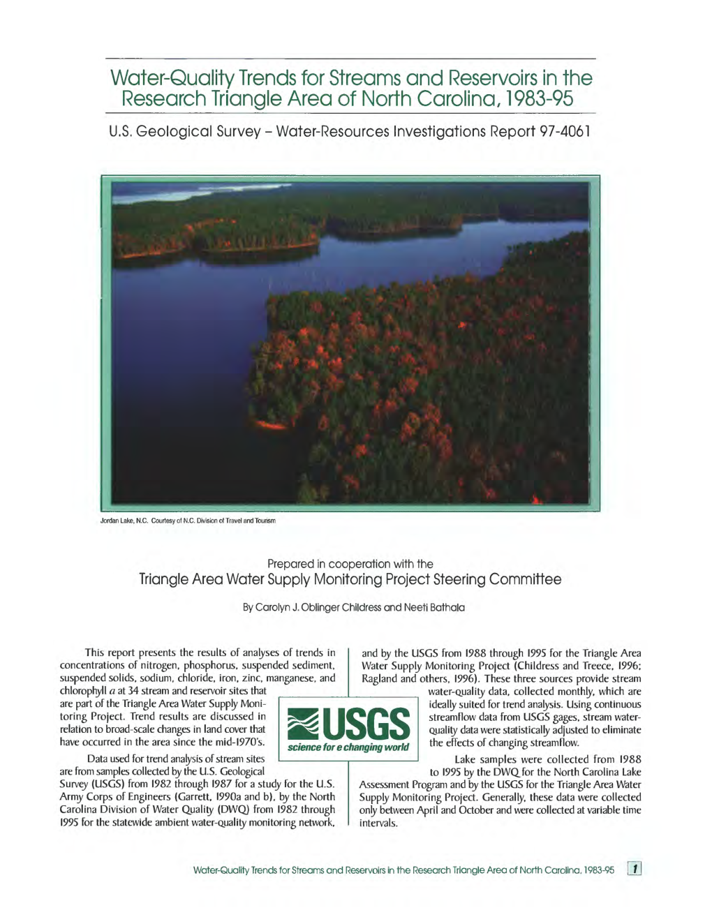 Water-Quality Trends for Streams and Reservoirs in the Research Triangle Area of North Carolina, 1983-95 U.S