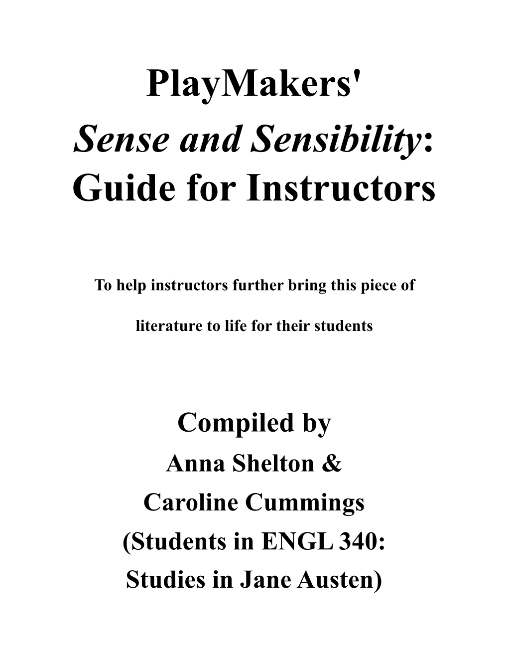 Sense and Sensibility Teacher Guide