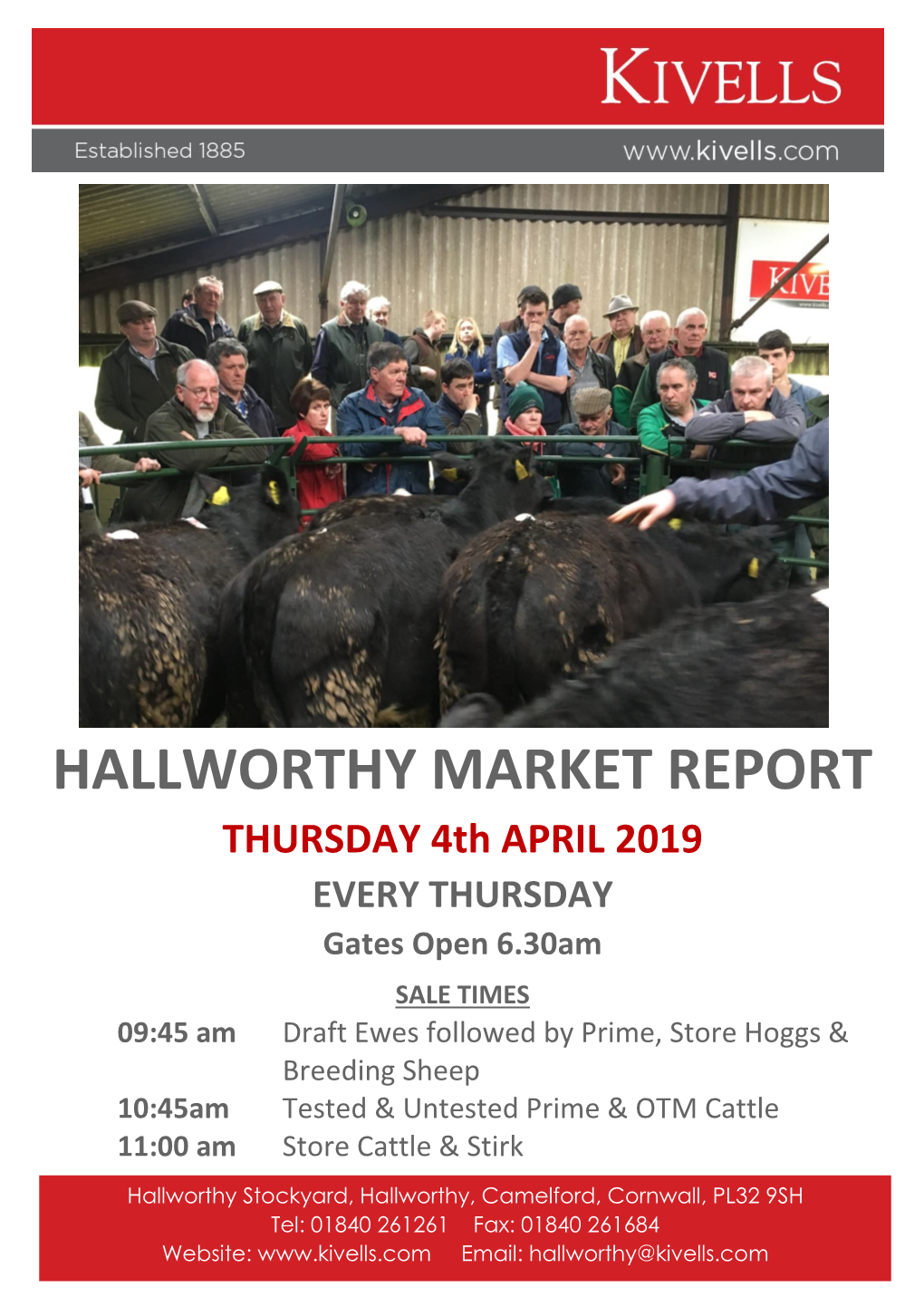 HALLWORTHY MARKET REPORT THURSDAY 4Th APRIL 2019 EVERY THURSDAY Gates Open 6.30Am