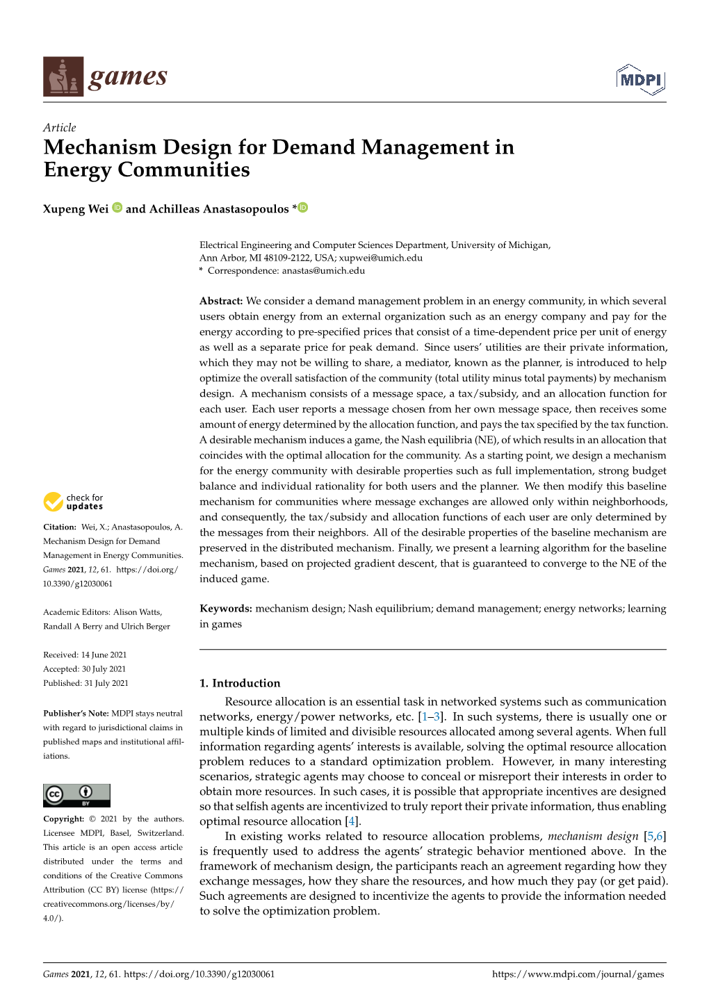 Mechanism Design for Demand Management in Energy Communities