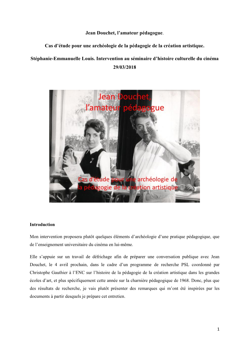 Jean Douchet, L'amateur Pédagogue. Cas D'étude Pour Une Archéologie