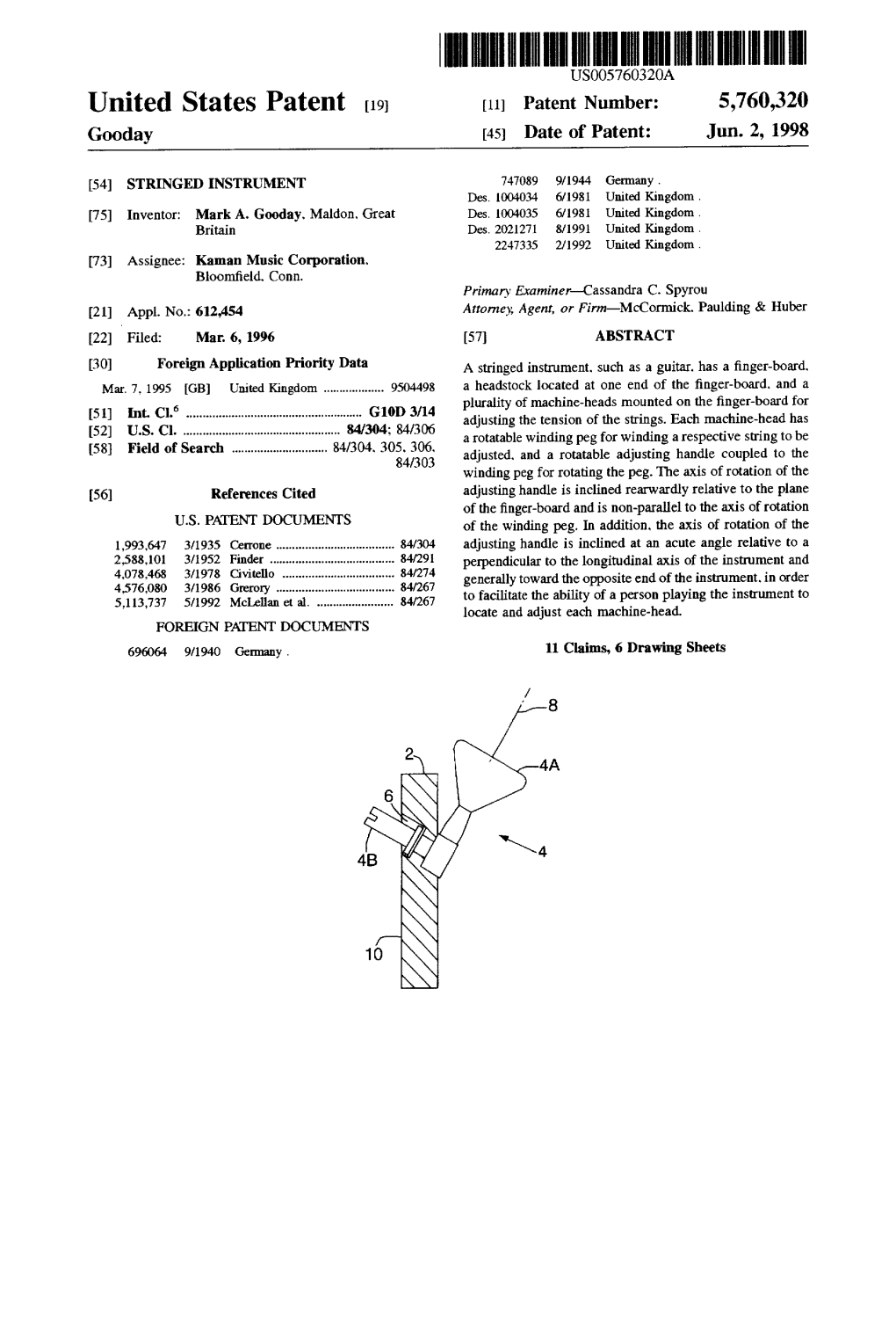 United States Patent (19) 11 Patent Number: 5,760,320 Gooday 45) Date of Patent: Jun
