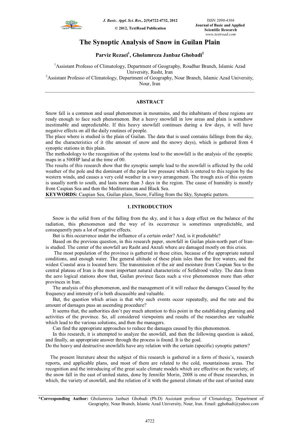 The Synoptic Analysis of Snow in Guilan Plain